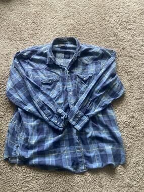 Dickies Shirt Mens 2XL Blue Plaid Flannel Long Sleeve Western Snap Workwear